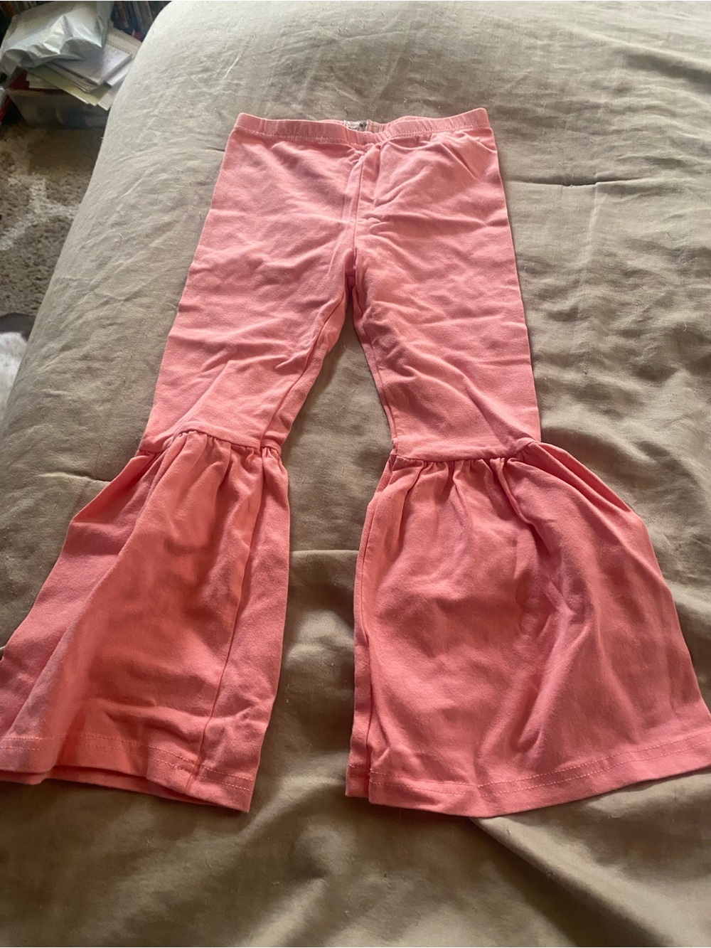 ETE Kids Coral Pink Ruffle Flare Leggings